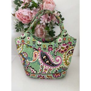 Vintage Paisley Green Flowers Soft Sided Insulated Lunch Box Bag Top Handles EUC
